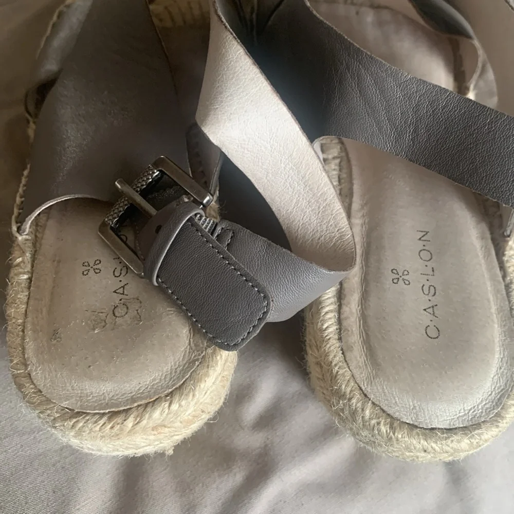 Caslon Gray Leather Crisscross Espadrille Slingbacks